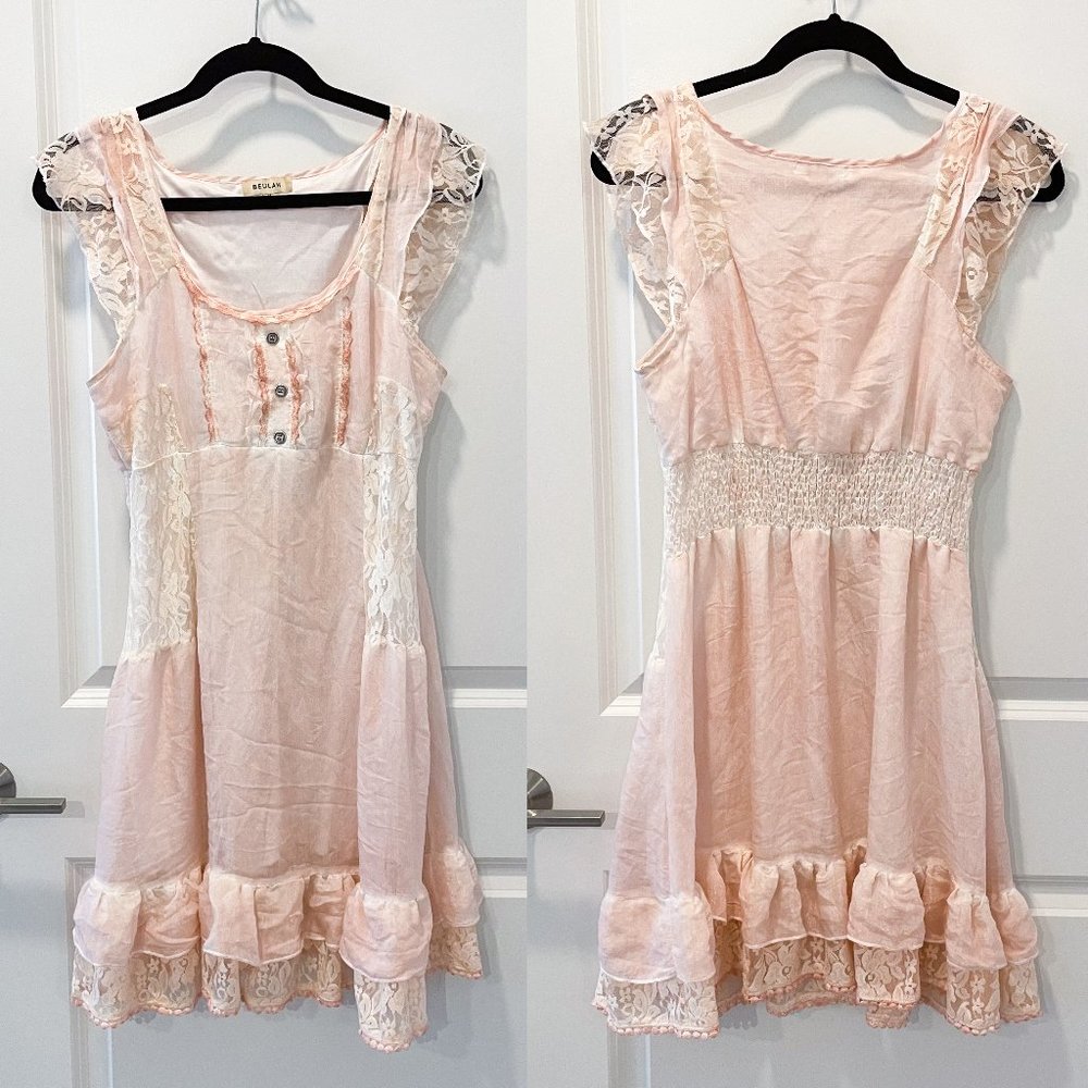Beulah Ruffled Cottagecore Style Lace Mini Dress - Picture 1 of 12
